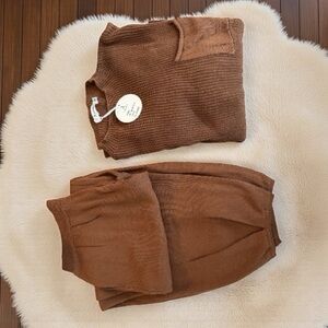 Cozy Brown Knit Sweater and Pants Set